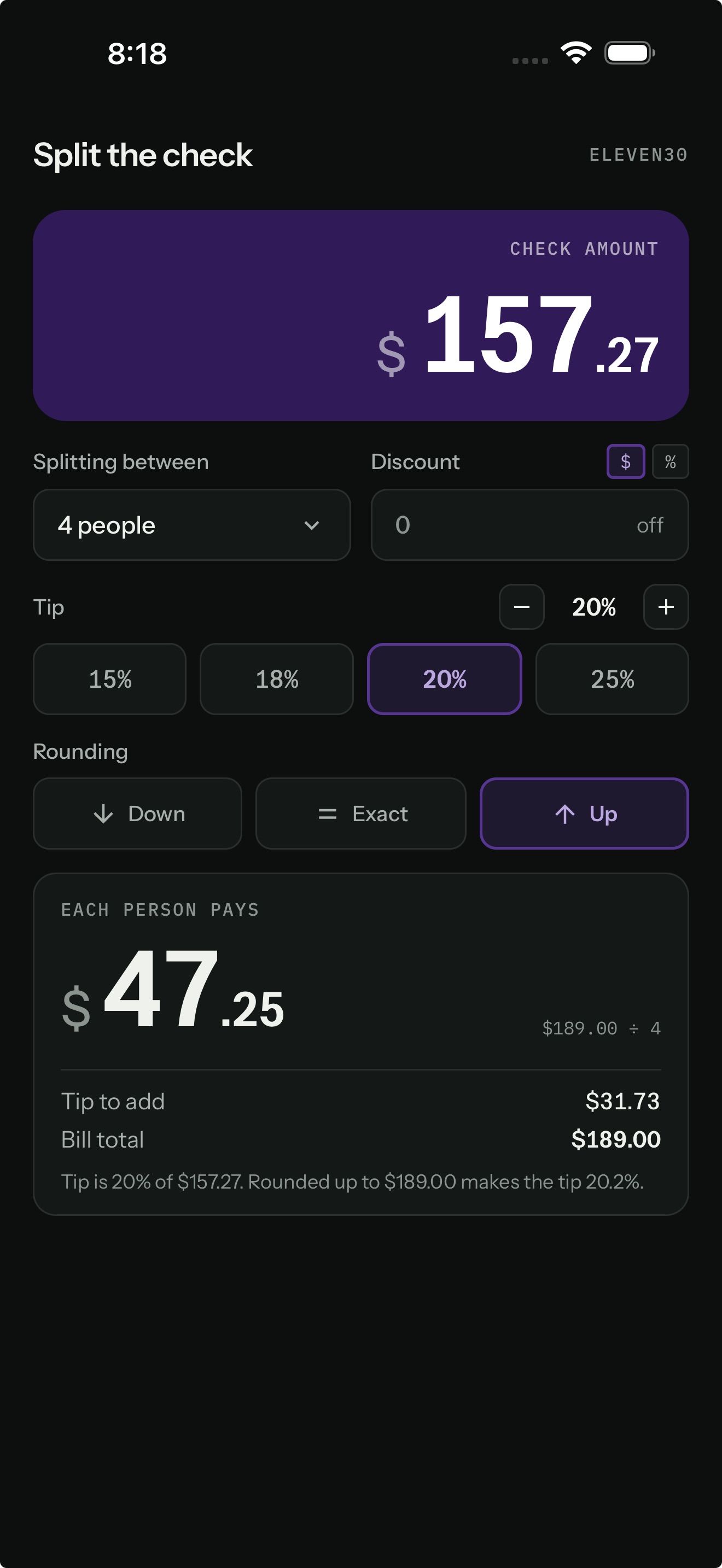 Rachel's Tip Calculator screenshot